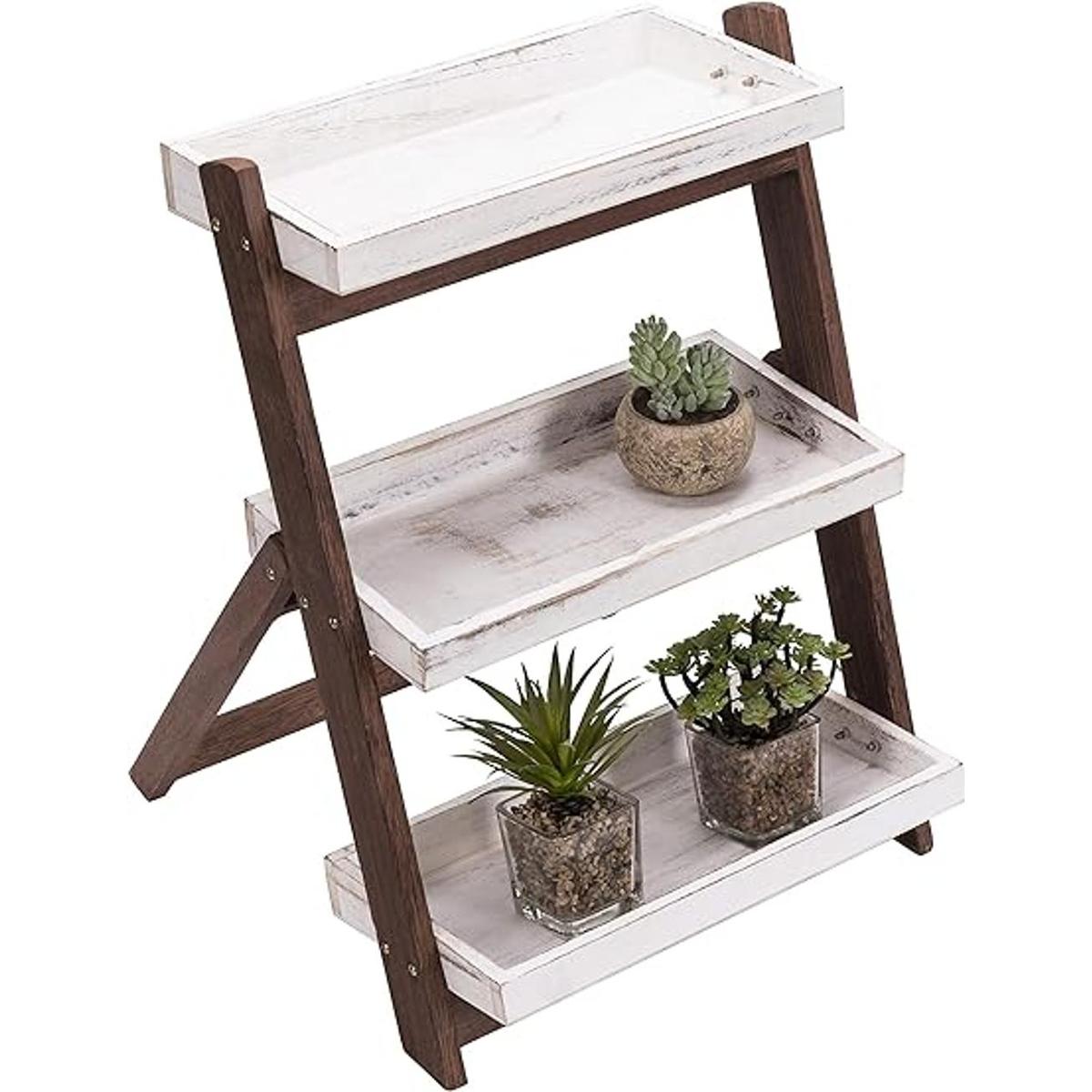 MyGift Soporte de estante de 3 niveles de madera marrón