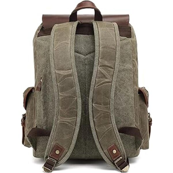 Mochila encerada de lona de cuero genuino bolsa de viaje