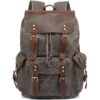 Mochila encerada de lona de cuero genuino bolsa de viaje