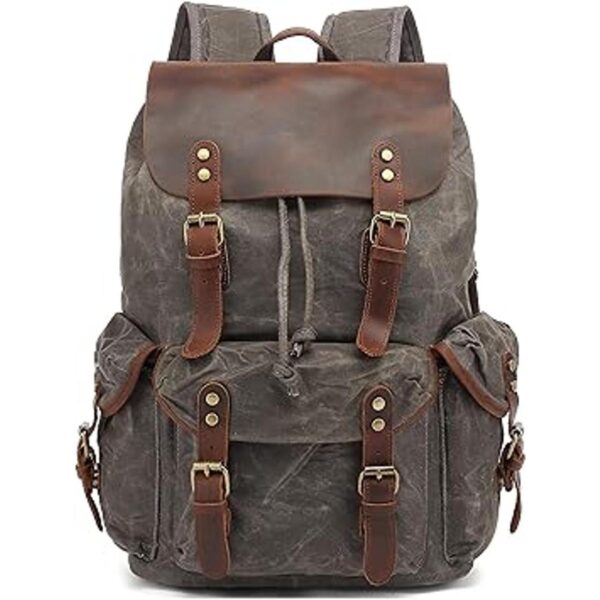 Mochila encerada de lona de cuero genuino bolsa de viaje
