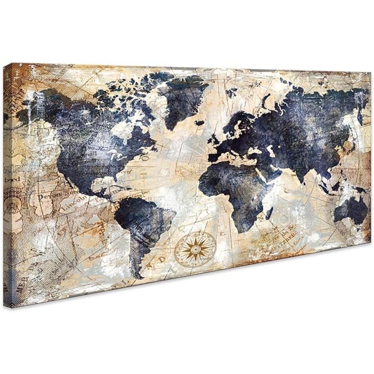 Arte de pared con mapa del mundo arte enmarcado para