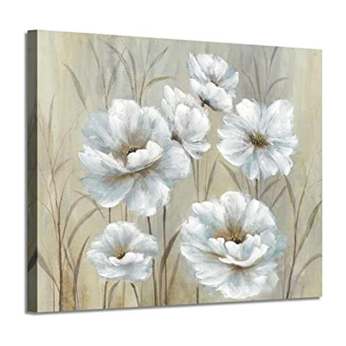 Arte de pared de pintura floral blanca obra de arte de