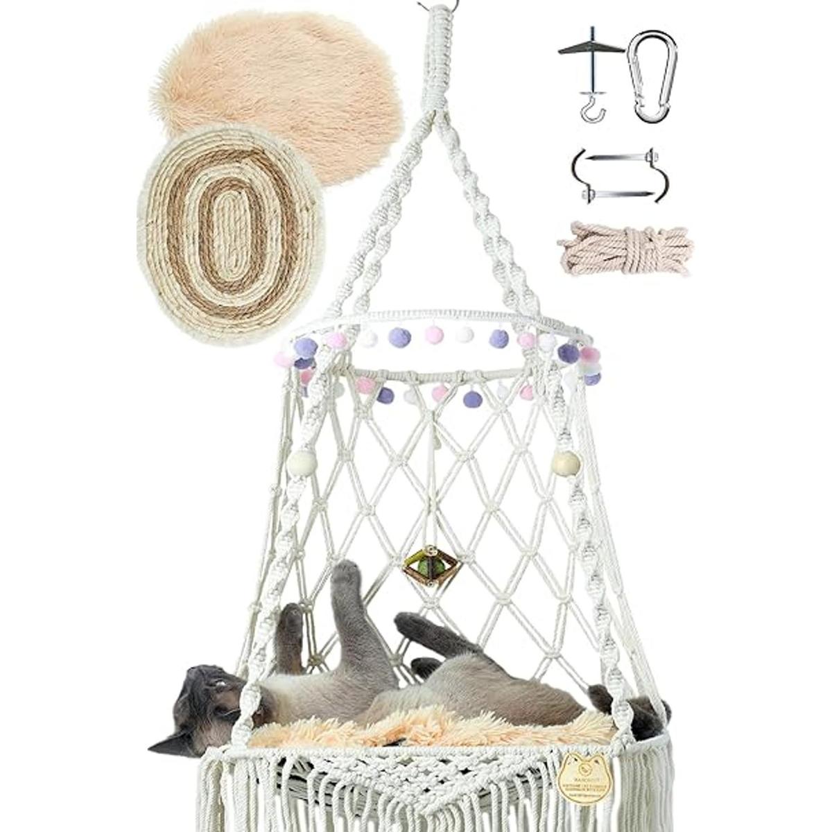Cama hamaca colgante para gato 9 piezas de macramé para