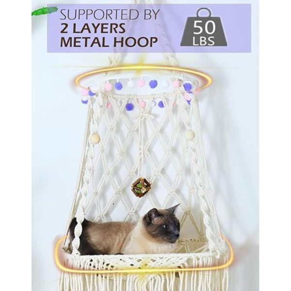 Cama hamaca colgante para gato 9 piezas de macramé para_2