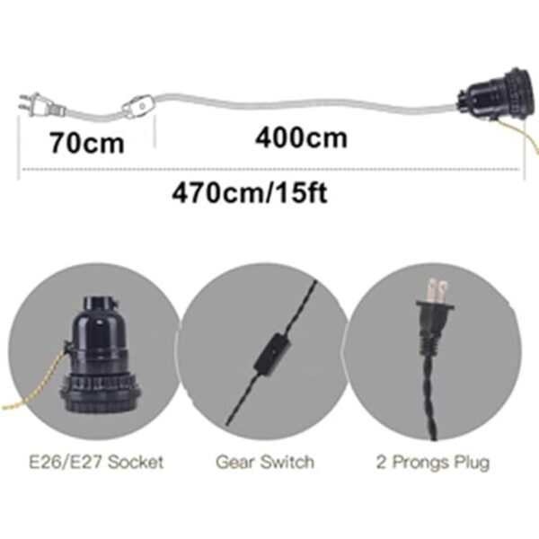 EFINEHOME 1 lámpara colgante de luz con enchufe de cable