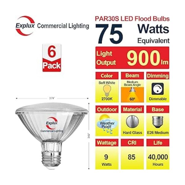 Explux Bombilla LED PAR30 de grado comercial de cuello