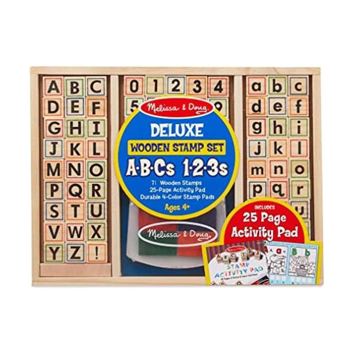 Melissa Doug Juego de sellos de madera con letras y