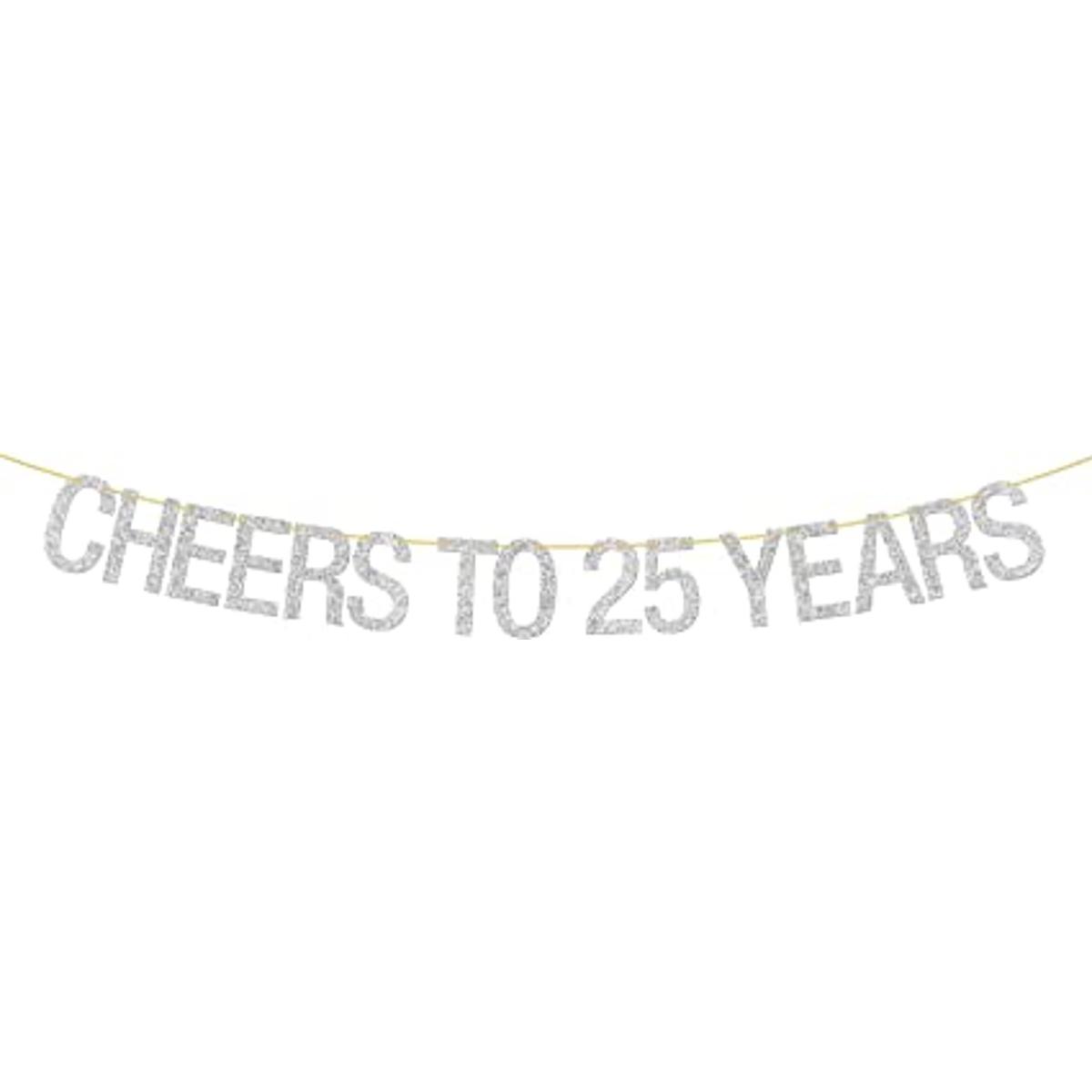 Cartel de felicitación de 25 años con purpurina plateada y