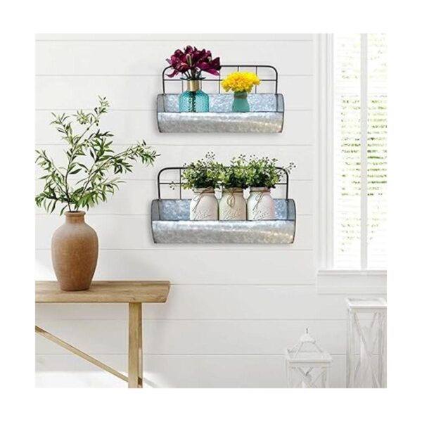 ShabbyDecor Juego de 2 estantes de metal galvanizado