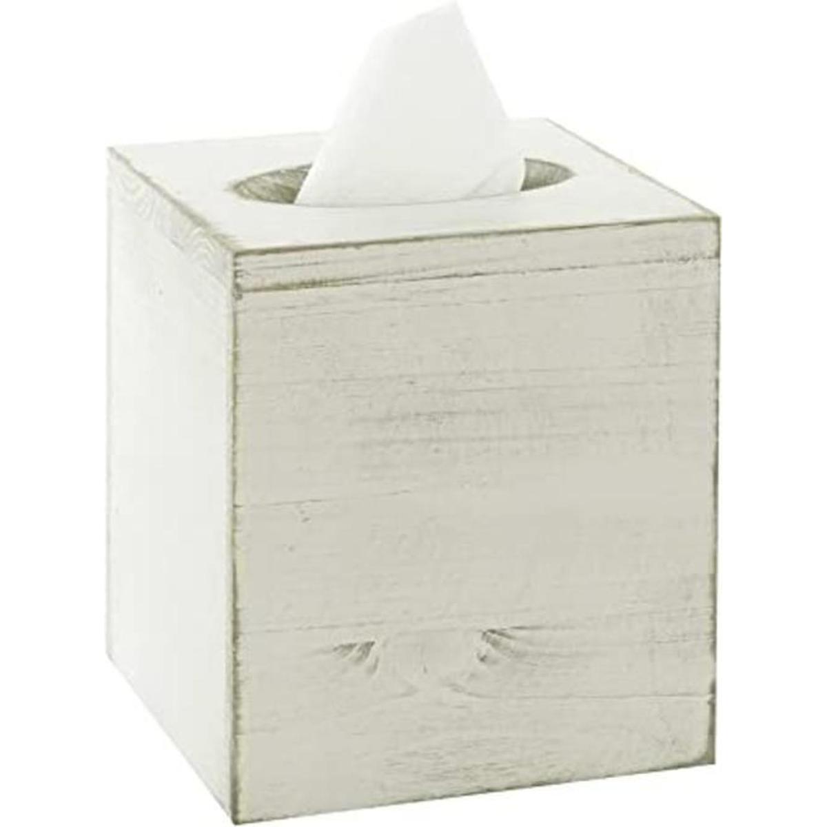 MyGift Soporte para caja de pañuelos de madera blanca