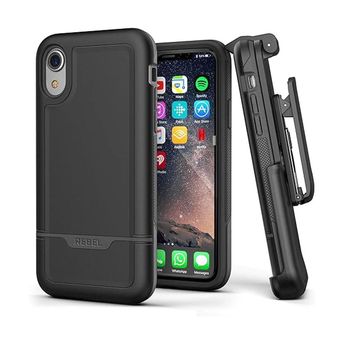 Carcasa para iPhone XR con clip de cinturón resistente