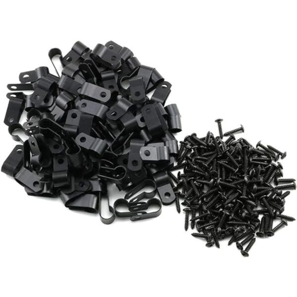 Heyous Abrazadera de cable tipo R de nailon con tornillo