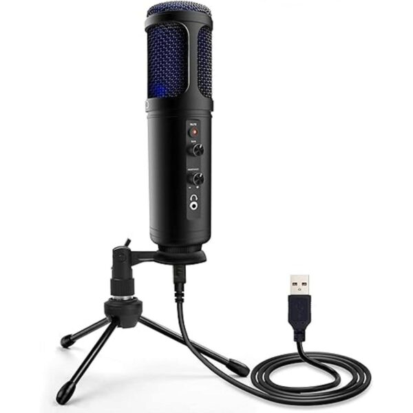 Micrófono condensador de grabación de PC USB LED azul_1