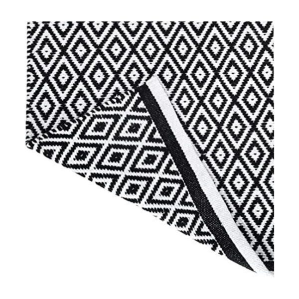 Alfombra pequeña de algodón blanco y negro para puerta de