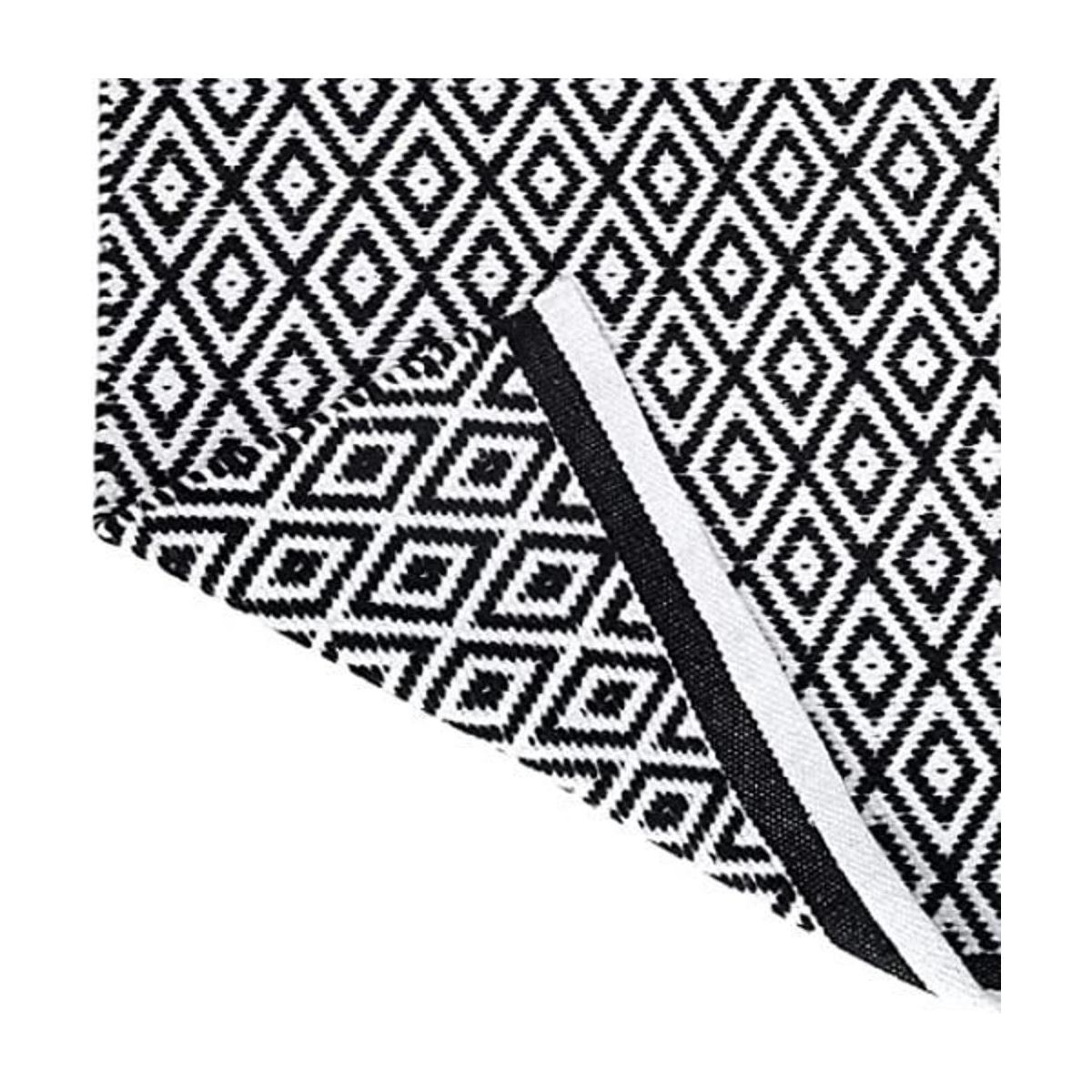 Alfombra pequeña de algodón blanco y negro para puerta de