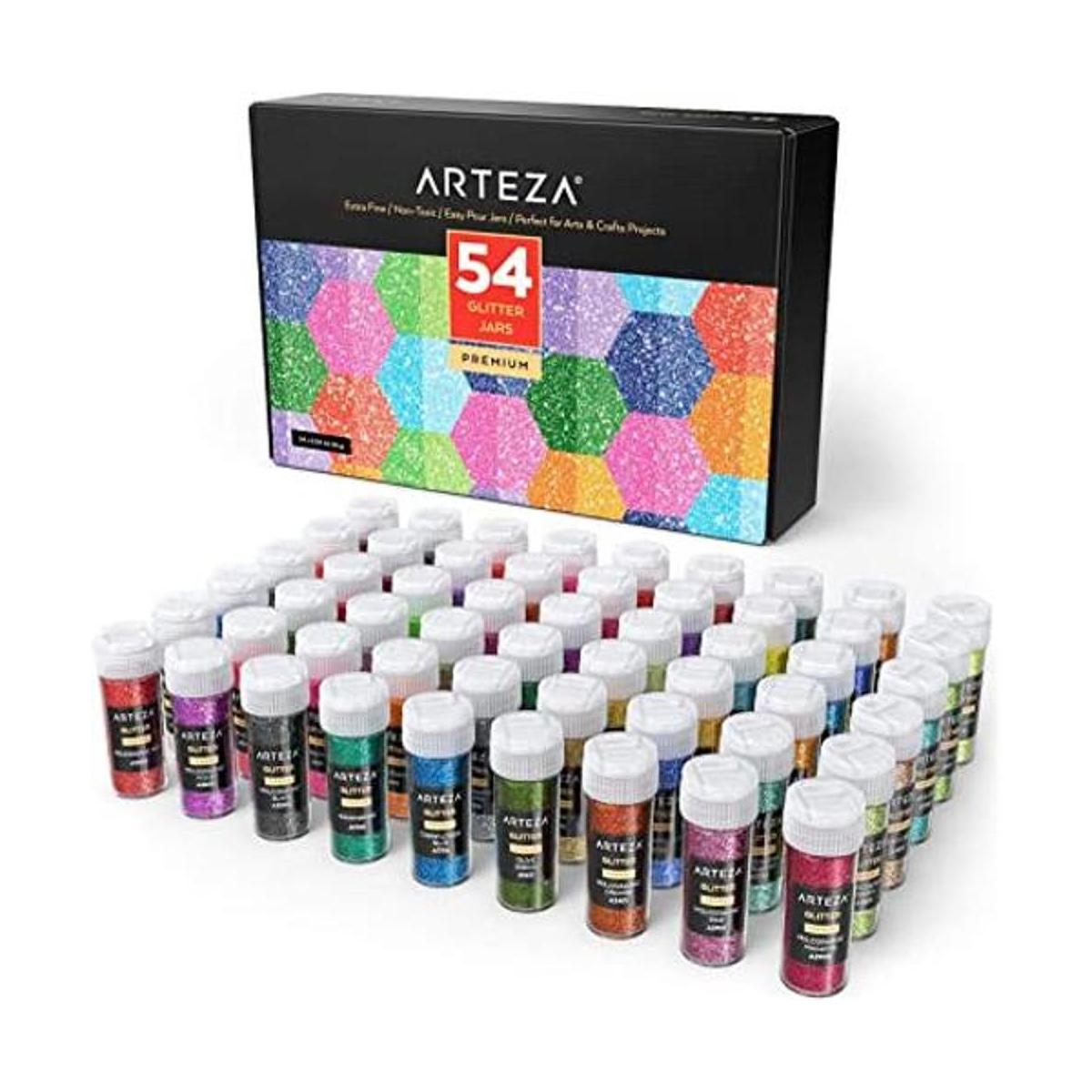 Arteza Brillantina fina juego de 54 colores tarros