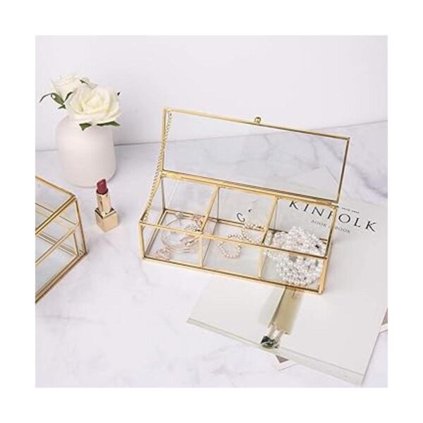 Feyarl Soporte de cristal dorado para cosméticos de