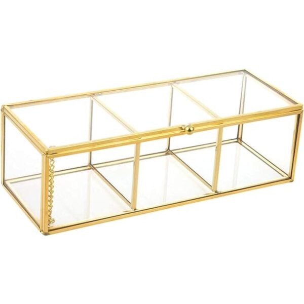 Feyarl Soporte de cristal dorado para cosméticos de