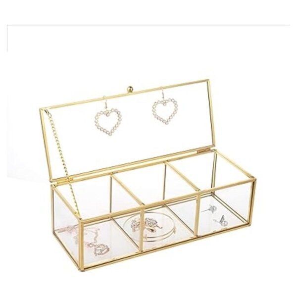 Feyarl Soporte de cristal dorado para cosméticos de