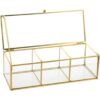 Feyarl Soporte de cristal dorado para cosméticos de