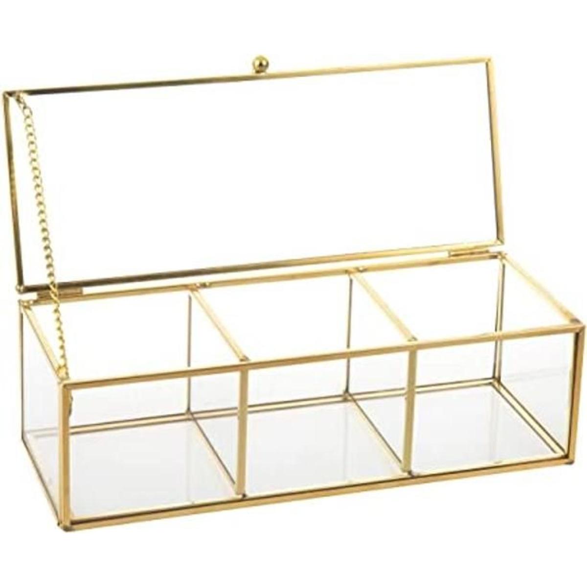 Feyarl Soporte de cristal dorado para cosméticos de