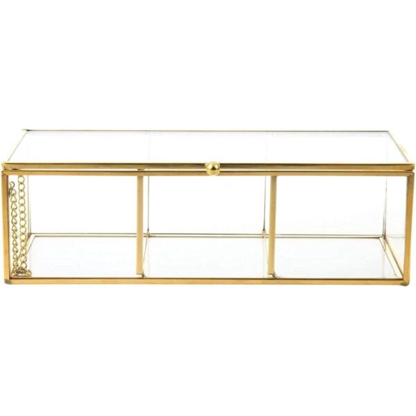 Feyarl Soporte de cristal dorado para cosméticos de
