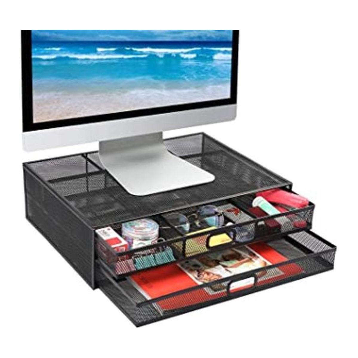 Soporte elevador para monitor de computador con cajón