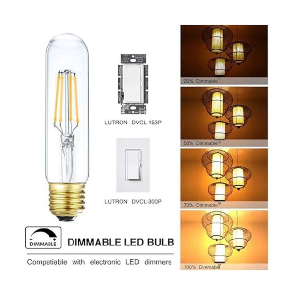 LEOOLS Bombilla de tubo LED de vidrio regulable Edison T10_4