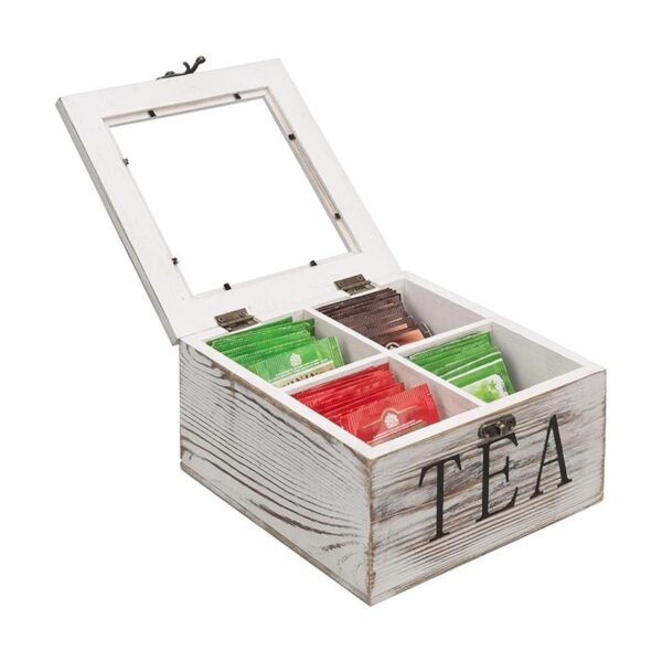 MyGift Caja de almacenamiento de té rústica de madera