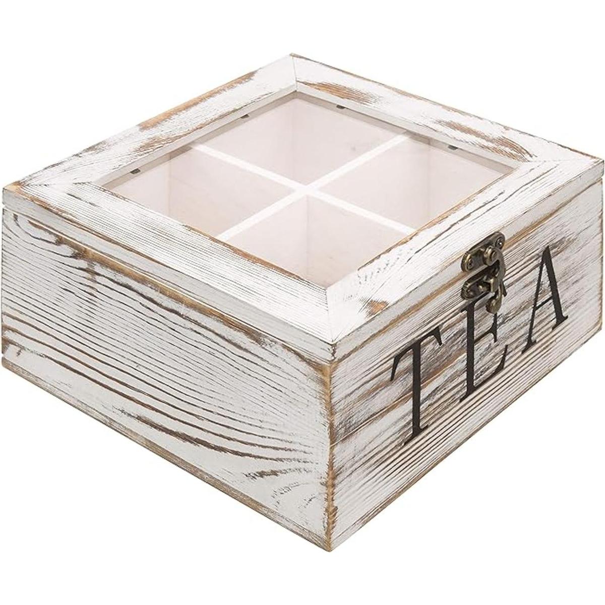 MyGift Caja de almacenamiento de té rústica de madera