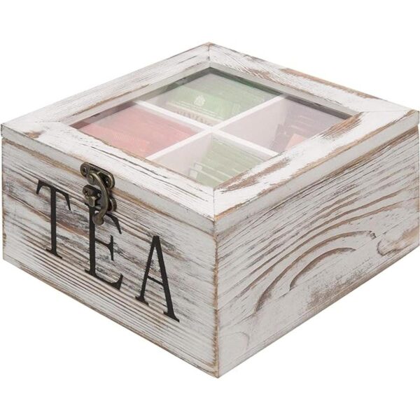 MyGift Caja de almacenamiento de té rústica de madera