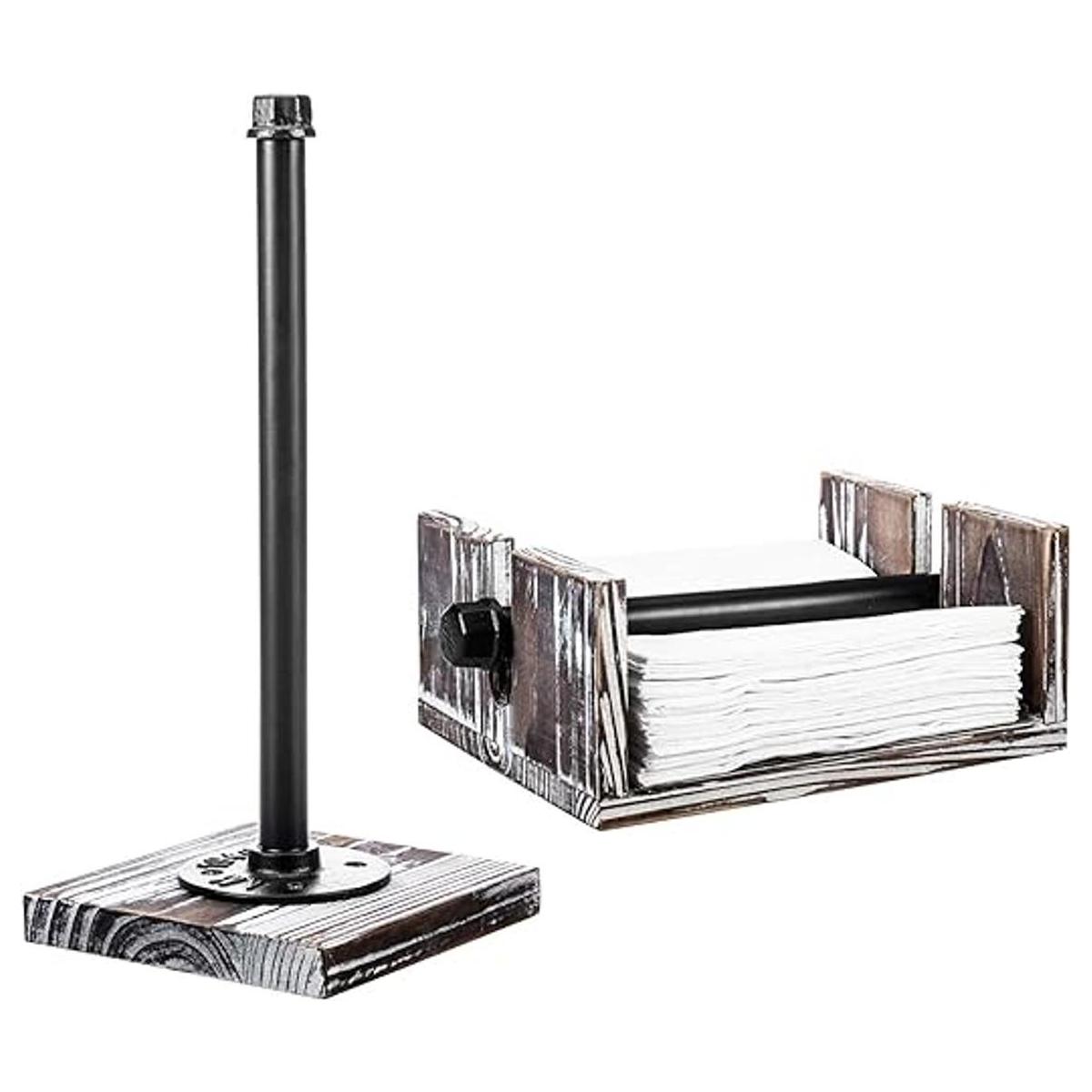 MyGift Torched Wood and Industrial Metal Paper Towel and