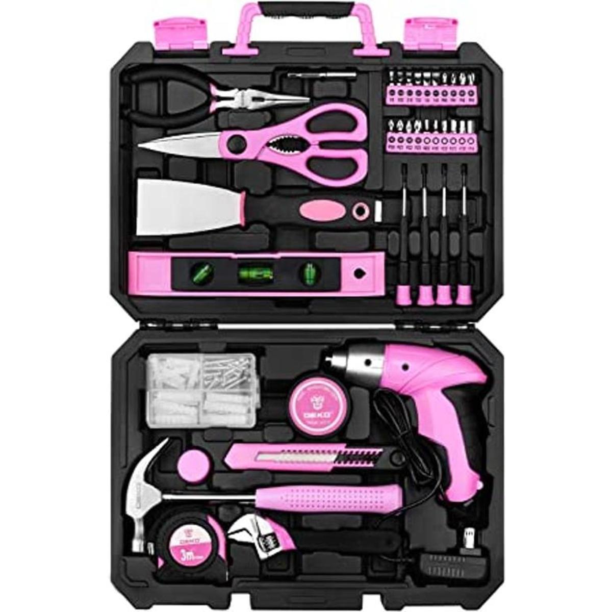 DEKOPRO Juego de herramientas rosa de 98 piezas kit de