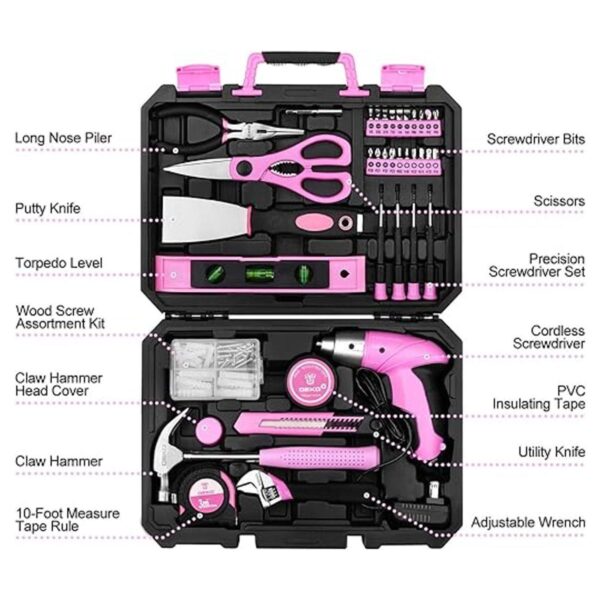 DEKOPRO Juego de herramientas rosa de 98 piezas kit de_2