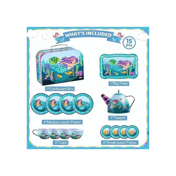 JOYIN 15Pcs Tin Teapot Set Tea Sets for Girls Pretend_2