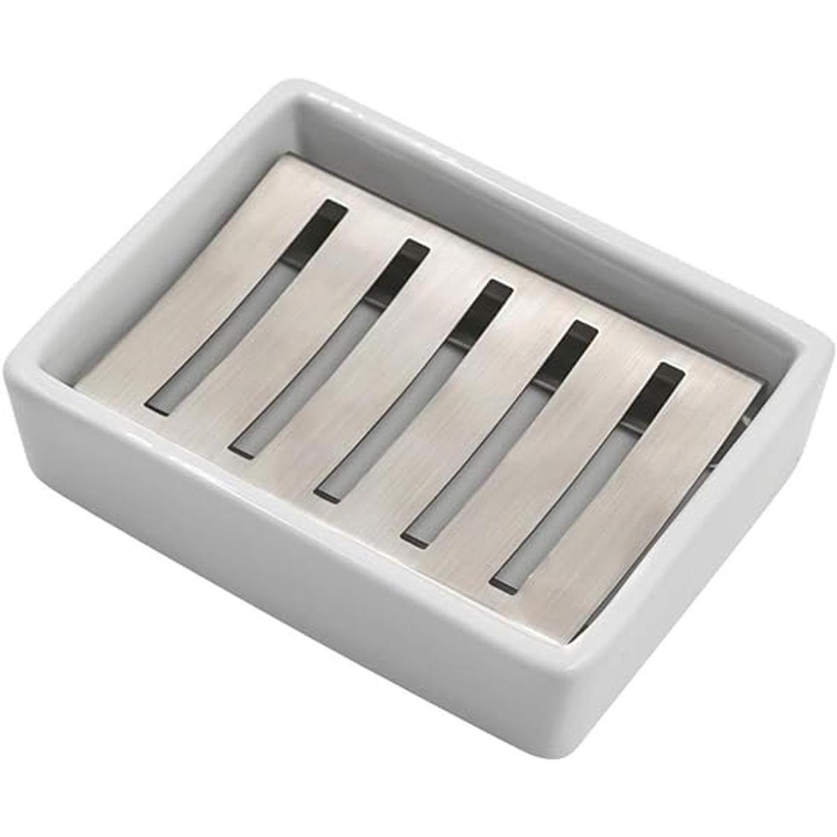 TOPSKY Jabonera de cerámica de acero inoxidable para baño