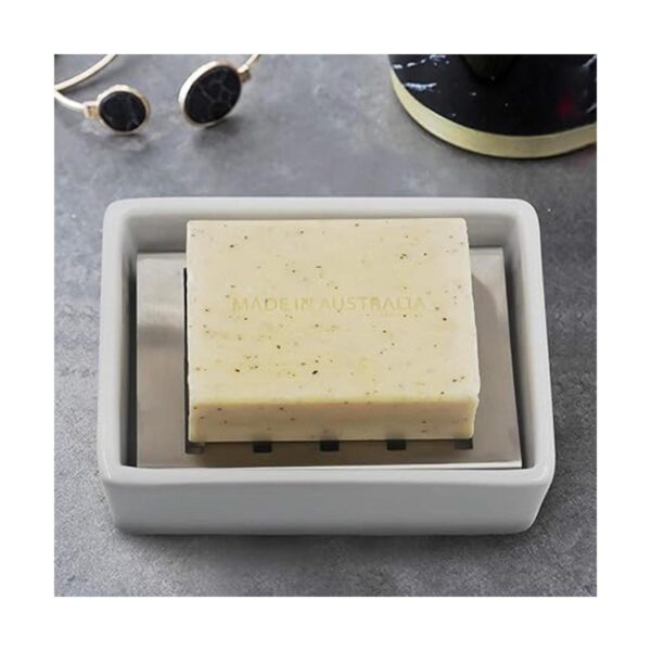 TOPSKY Jabonera de cerámica de acero inoxidable para baño_2
