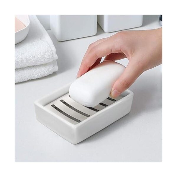 TOPSKY Jabonera de cerámica de acero inoxidable para baño_4