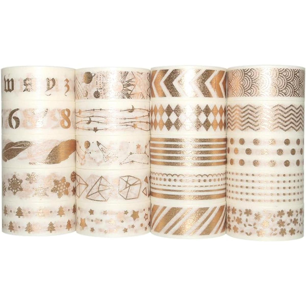 Gold Foil Washi Tape Set 15MM White Skinny Masking