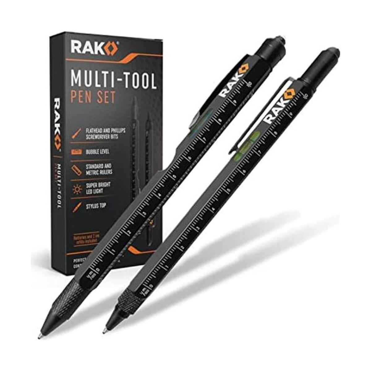 RAK Juego de 2 bolígrafos multiherramientas luz LED
