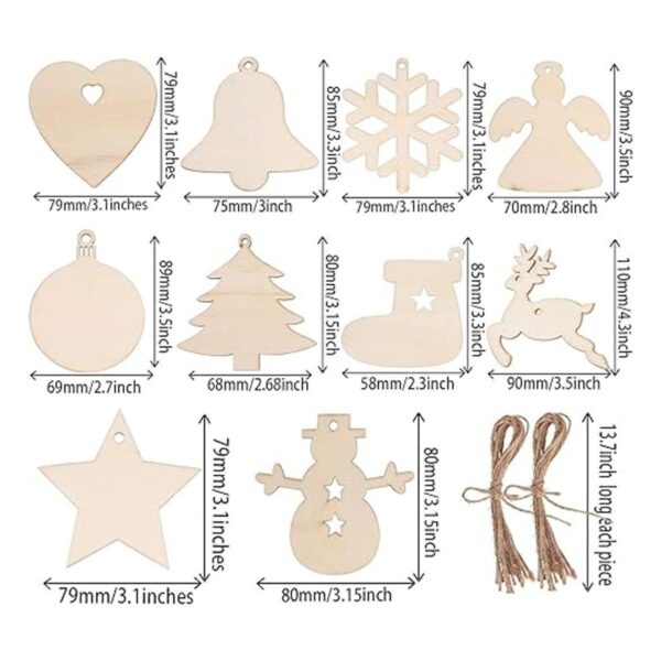 50 piezas de adornos de madera de Navidad colgantes en_2