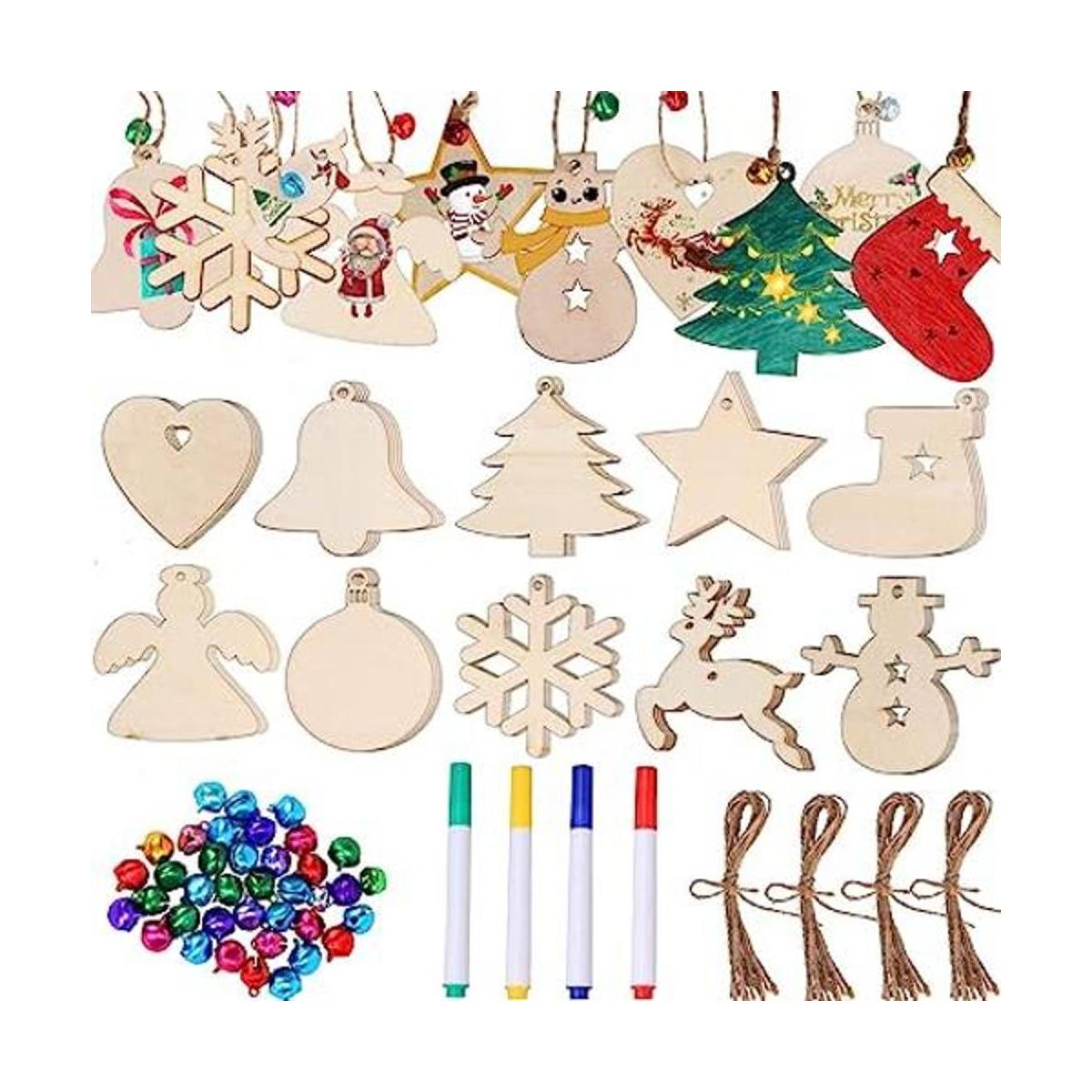 50 piezas de adornos de madera de Navidad colgantes en