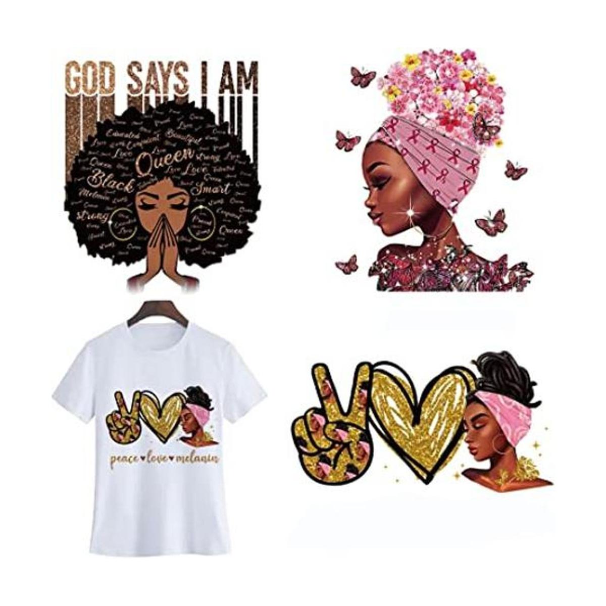 BASEMMAHER Black Women Iron On Patches for Clothing 3PCS
