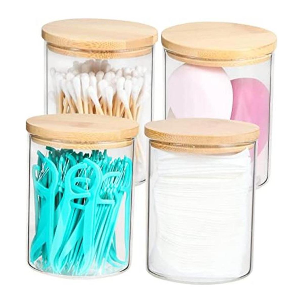 BKYFPQ 4 Pack Glass Qtip Holder Dispenser Bathroom Jars