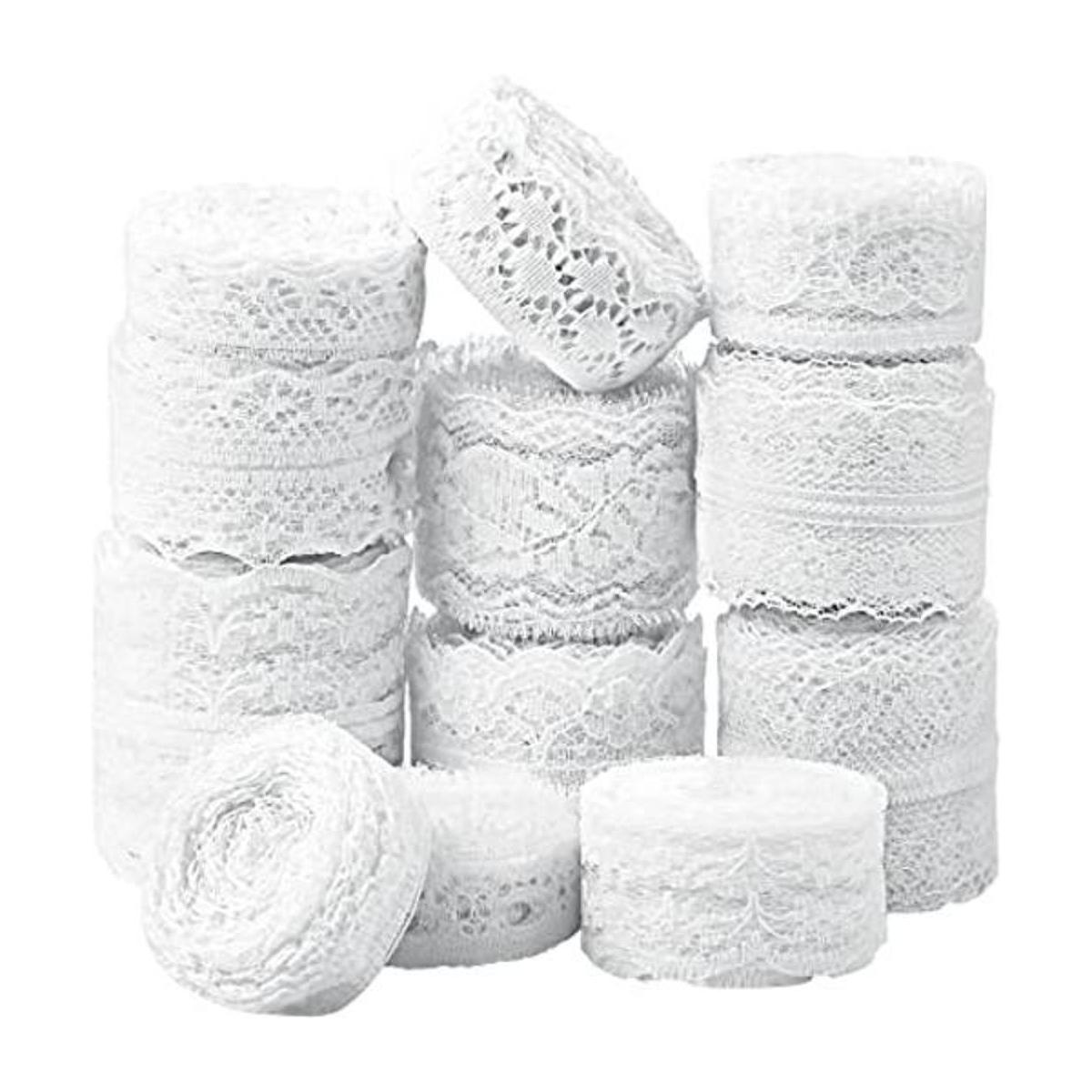 BILLIOTEAM Cinta de encaje blanco de 60 yardas 12 rollos
