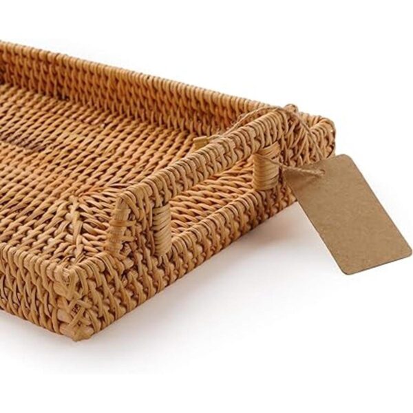 Bandeja rectangular de ratán tejida a mano con asas para_2