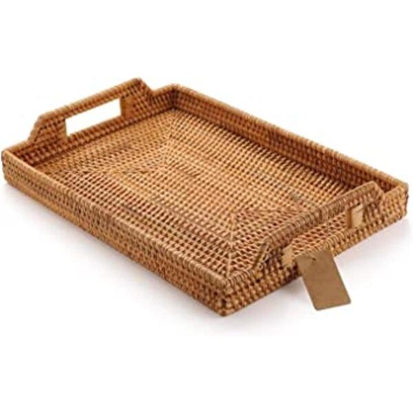 Bandeja rectangular de ratán tejida a mano con asas para_1