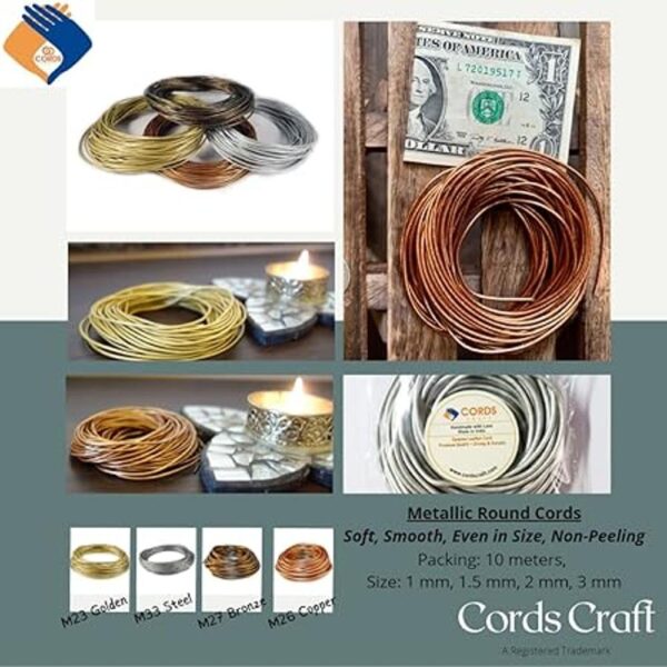 Cords Craft Cordones de cuero redondos metálicos de 0.039_2