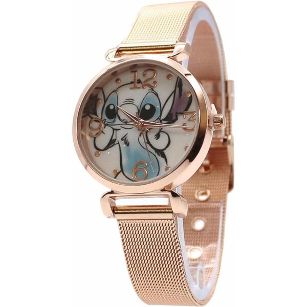 Disney Lilo and Stitch Reloj de pulsera de malla dorada_1