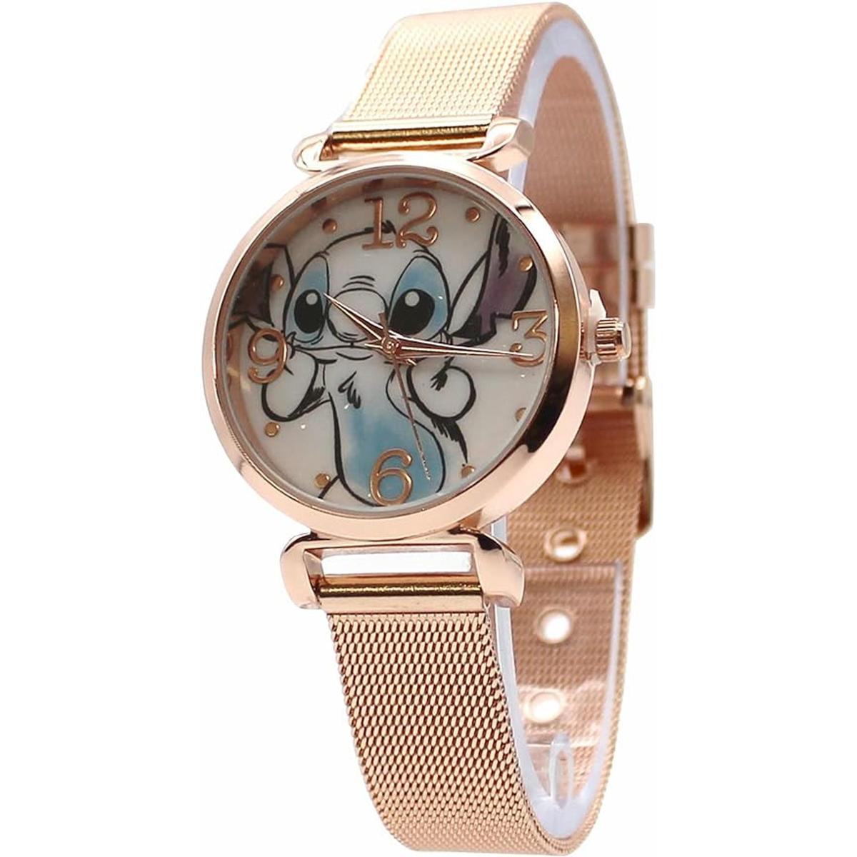 Disney Lilo and Stitch Reloj de pulsera de malla dorada